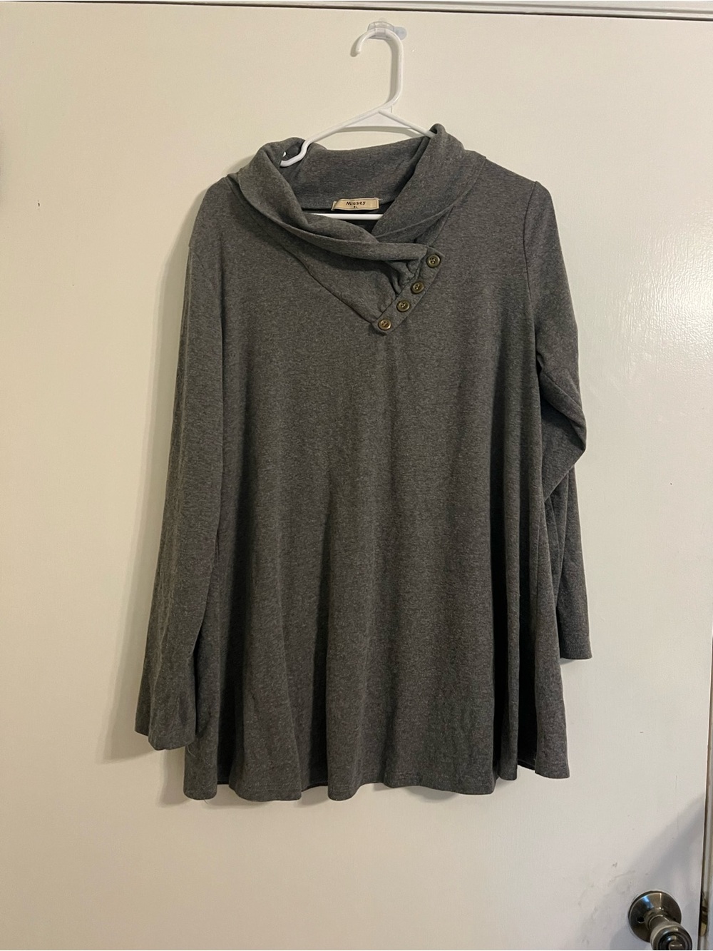 Miusey Gray Cowl Neck Button Detail Sweater Tunic Size XL